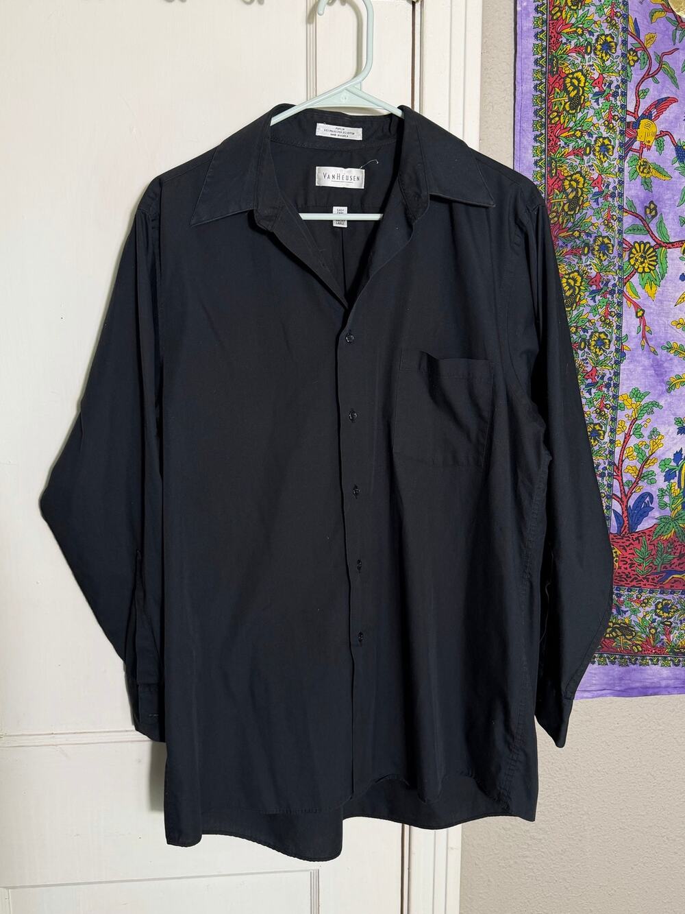Vintage 90s Van Heusen Black Dress Shirt Men’s Large 16 32/33